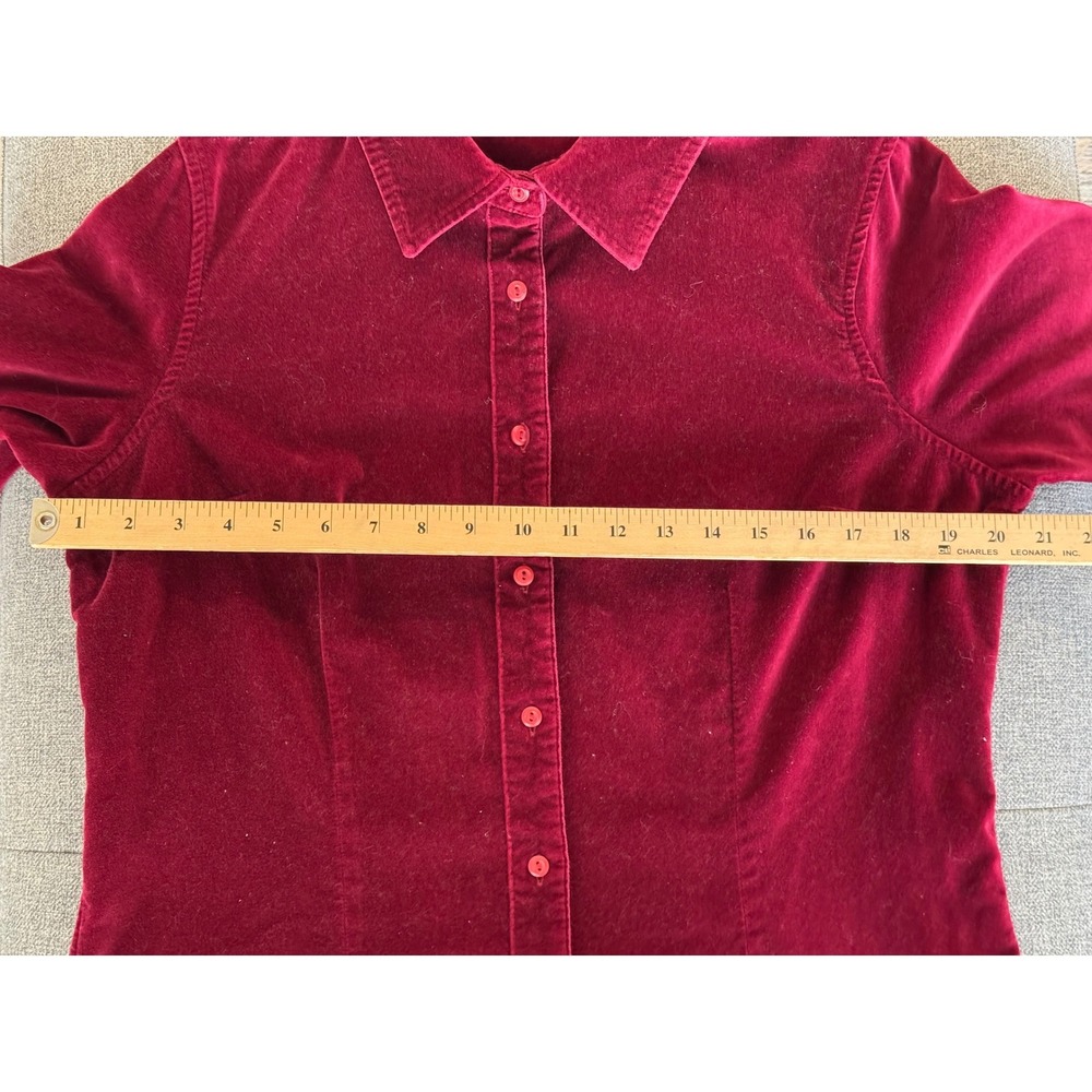 LL Bean Womens Burgundy Red 100% Cotton Velvet Button Down Shirt Small 272972 - Picture 4 of 5